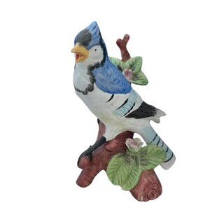 Bluebird Figurine on Branch with Flowers Vintage Home Decor‎ Cottagecore